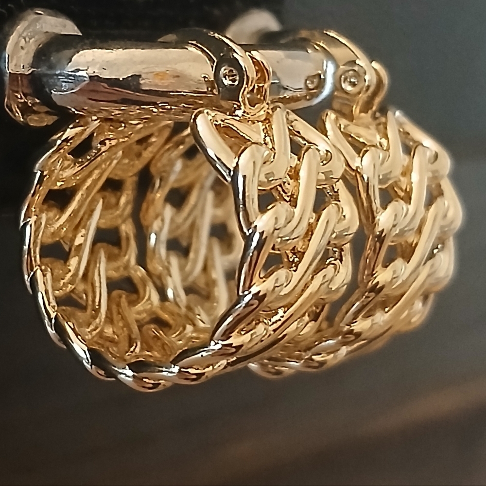 Vintage Napier TJG Textured Chain Half Hoop Earrings Gold Plated Chunky